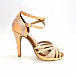 Load image into Gallery viewer, ALMA Dream (LP3) - Scarpa da Ballo da Donna in Raso seta Carne Flash con Swarovski Boreali Cinturino Doppio alla Caviglia Plateau e Tacco Alto a Spillo Largo
