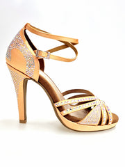 Carica immagine nella Galleria, ALMA Dream (LP3) - Scarpa da Ballo da Donna in Raso seta Carne Flash con Swarovski Boreali Cinturino Doppio alla Caviglia Plateau e Tacco Alto a Spillo Largo
