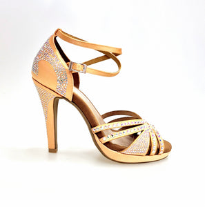 ALMA Dream (LP3) - Scarpa da Ballo da Donna in Raso seta Carne Flash con Swarovski Boreali Cinturino Doppio alla Caviglia Plateau e Tacco Alto a Spillo Largo