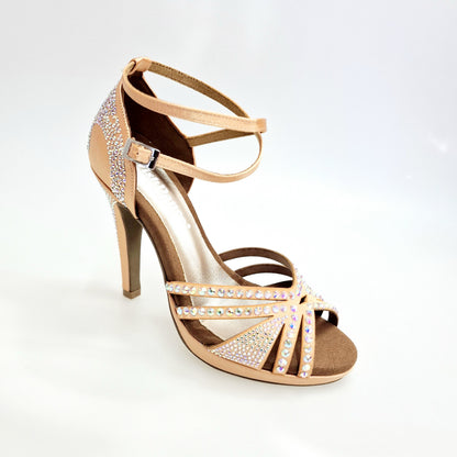 Scarpa da ballo donna Alma Dream Wish Dance Shop in raso seta carne, Swarovski, cinturino doppio, plateau e tacco alto a spillo largo