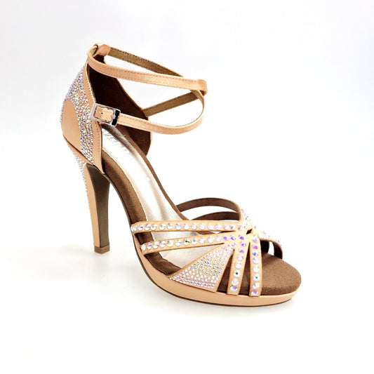 Scarpa da ballo donna Alma Dream Wish Dance Shop in raso seta carne con Swarovski, cinturino doppio, plateau e tacco alto a spillo largo