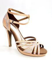 Carica immagine nella Galleria, ALMA Dream (LP3) - Scarpa da Ballo da Donna in Raso seta Carne Flash con Swarovski Boreali Cinturino Doppio alla Caviglia Plateau e Tacco Alto a Spillo Largo
