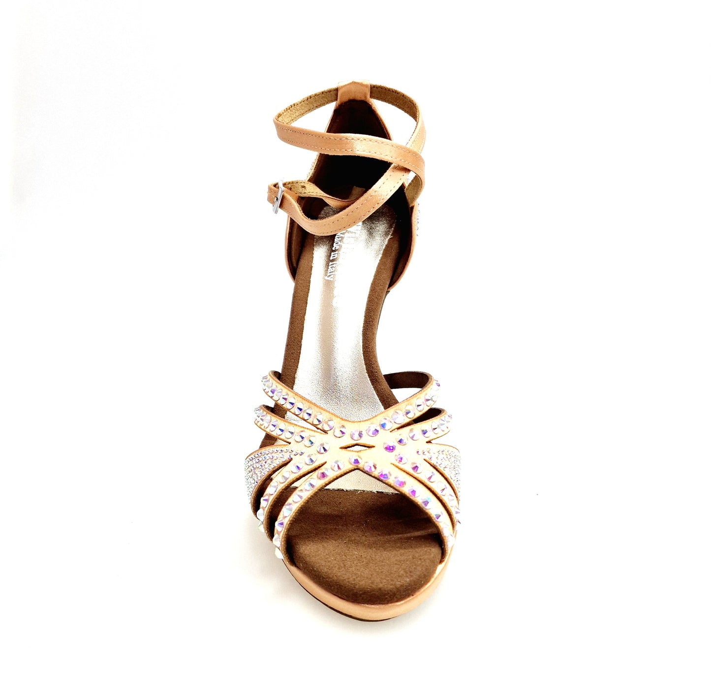 Scarpa da ballo donna ALMA Dream LP3 in raso seta carne con Swarovski Boreali, cinturino doppio, plateau e tacco alto largo