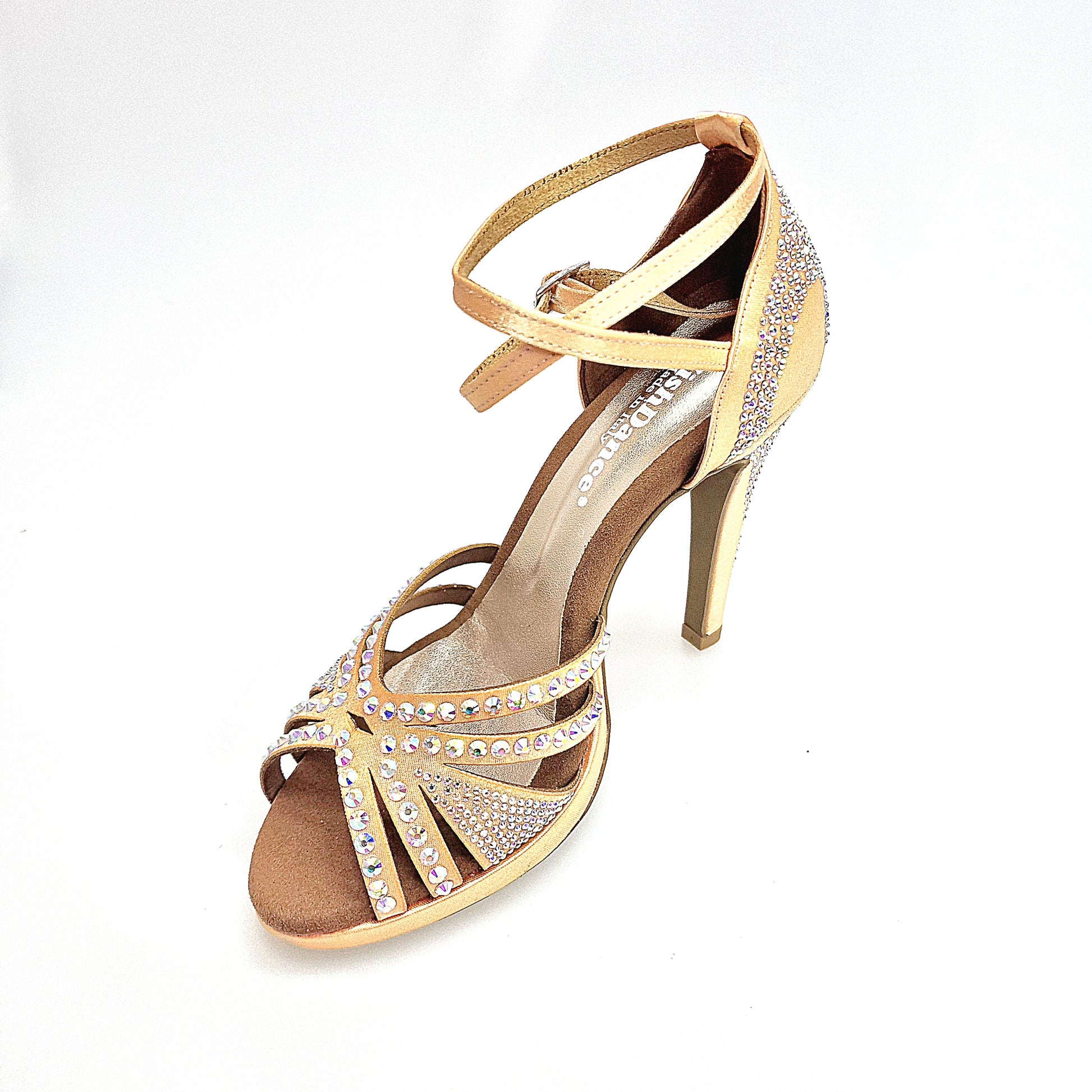 Scarpa da ballo donna ALMA Dream LP3 in raso seta carne con Swarovski, cinturino doppio, plateau, tacco alto a spillo largo