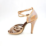 Load image into Gallery viewer, ALMA Dream (LP3) - Scarpa da Ballo da Donna in Raso seta Carne Flash con Swarovski Boreali Cinturino Doppio alla Caviglia Plateau e Tacco Alto a Spillo Largo
