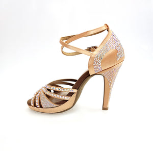 ALMA Dream (LP3) - Scarpa da Ballo da Donna in Raso seta Carne Flash con Swarovski Boreali Cinturino Doppio alla Caviglia Plateau e Tacco Alto a Spillo Largo