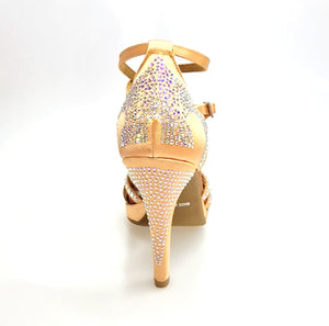 ALMA Dream (LP3) - Scarpa da Ballo da Donna in Raso seta Carne Flash con Swarovski Boreali Cinturino Doppio alla Caviglia Plateau e Tacco Alto a Spillo Largo