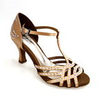 Load image into Gallery viewer, LANA (L12) - Scarpa da Ballo Raso Seta Carne Flash con Swarovski Boreali tacco a Rocchetto
