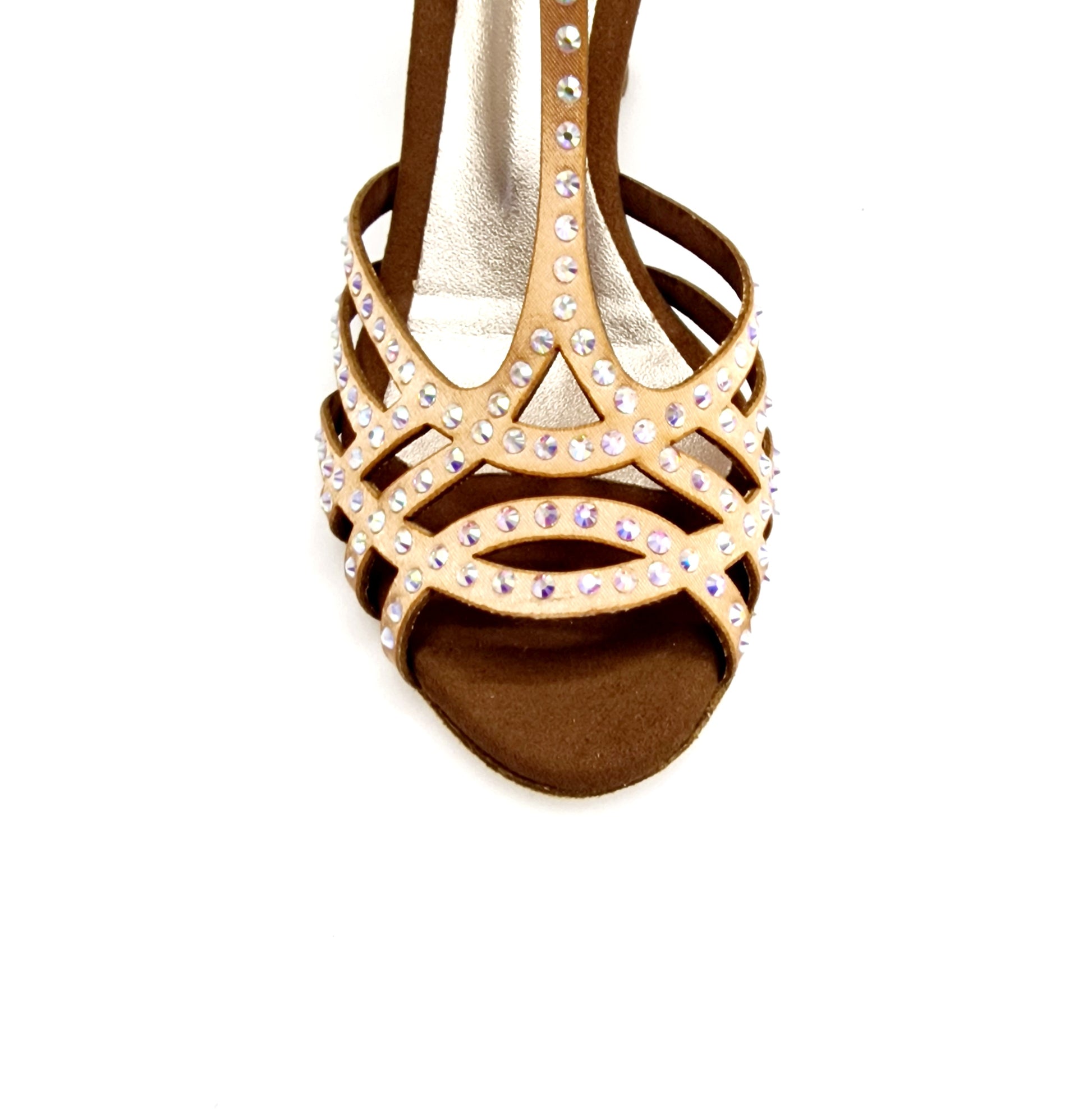 Scarpa da ballo Wish Dance Shop Lana (L12) con tacco a rocchetto, raso seta color carne e dettagli Swarovski Boreali.