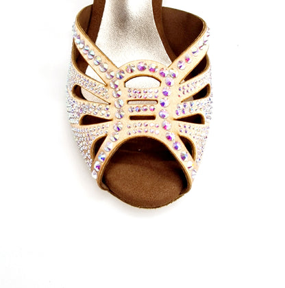 Scarpa da ballo donna DADA DIAMOND QC in raso seta carne con Swarovski Boreali, cinturini incrociati e tacco a rocchetto
