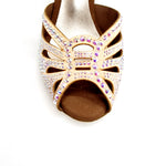 Load image into Gallery viewer, DADA DIAMOND QC (L55) - SCARPA DA BALLO DA DONNA IN RASO SETA CARNE FLASH CON SWAROVSKI BOREALI CINTURINI INCROCIATI SUL COLLOPIEDE E TACCO A ROCCHETTO
