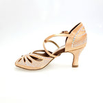 Load image into Gallery viewer, DADA DIAMOND QC (L55) - SCARPA DA BALLO DA DONNA IN RASO SETA CARNE FLASH CON SWAROVSKI BOREALI CINTURINI INCROCIATI SUL COLLOPIEDE E TACCO A ROCCHETTO
