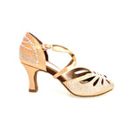 Load image into Gallery viewer, DADA DIAMOND QC (L55) - SCARPA DA BALLO DA DONNA IN RASO SETA CARNE FLASH CON SWAROVSKI BOREALI CINTURINI INCROCIATI SUL COLLOPIEDE E TACCO A ROCCHETTO
