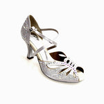 Load image into Gallery viewer, DADA Diamond (L55) - Scarpa da Ballo Donna in Raso seta Argento con Cinturini incrociati sul Collopiede Swarovki Boreali Tacco a Rocchetto
