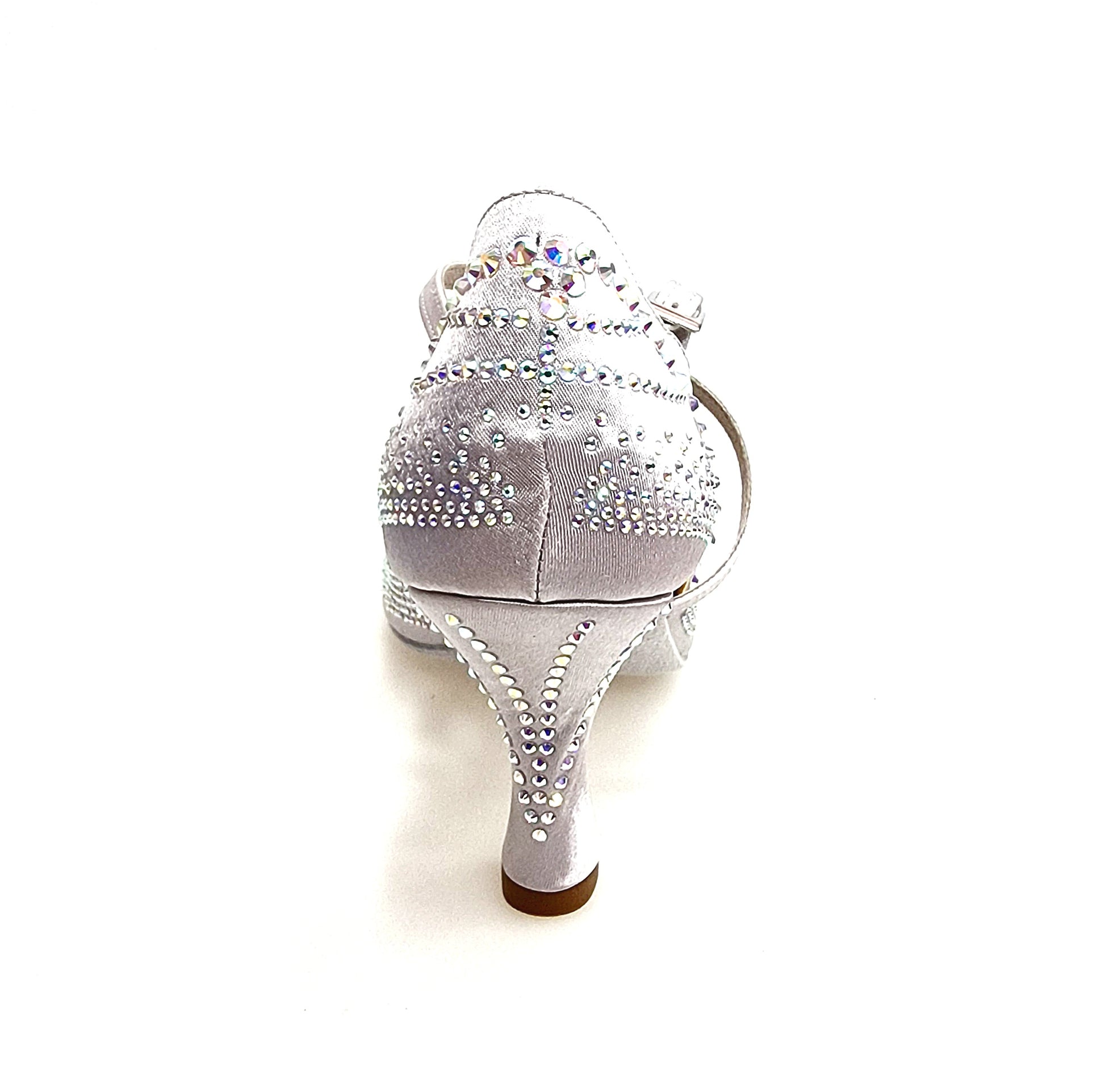 Scarpa da ballo donna DADA Diamond Wish Dance Shop in raso seta argento, cinturini incrociati, Swarovski Boreali e tacco a rocchetto
