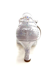 Carica immagine nella Galleria, DADA Diamond (L55) - Scarpa da Ballo Donna in Raso seta Argento con Cinturini incrociati sul Collopiede Swarovki Boreali Tacco a Rocchetto
