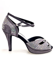 Carica immagine nella Galleria, DELUXE MARIPOSA (LP102) - Scarpa da Ballo in Morbido Camoscio Grigio Scuro con Swarovski Boreali Plateau Confort Flex e Tacco Basso a Spillo Largo
