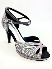 Carica immagine nella Galleria, DELUXE MARIPOSA (LP102) - Scarpa da Ballo in Morbido Camoscio Grigio Scuro con Swarovski Boreali Plateau Confort Flex e Tacco Basso a Spillo Largo
