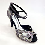 Carica immagine nella Galleria, DELUXE MARIPOSA (LP102) - Scarpa da Ballo in Morbido Camoscio Grigio Scuro con Swarovski Boreali Plateau Confort Flex e Tacco Basso a Spillo Largo
