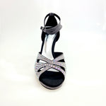 Carica immagine nella Galleria, DELUXE MARIPOSA (LP102) - Scarpa da Ballo in Morbido Camoscio Grigio Scuro con Swarovski Boreali Plateau Confort Flex e Tacco Basso a Spillo Largo
