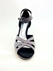 Carica immagine nella Galleria, DELUXE MARIPOSA (LP102) - Scarpa da Ballo in Morbido Camoscio Grigio Scuro con Swarovski Boreali Plateau Confort Flex e Tacco Basso a Spillo Largo
