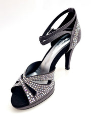 Carica immagine nella Galleria, DELUXE MARIPOSA (LP102) - Scarpa da Ballo in Morbido Camoscio Grigio Scuro con Swarovski Boreali Plateau Confort Flex e Tacco Basso a Spillo Largo
