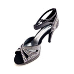 Carica immagine nella Galleria, DELUXE MARIPOSA (LP102) - Scarpa da Ballo in Morbido Camoscio Grigio Scuro con Swarovski Boreali Plateau Confort Flex e Tacco Basso a Spillo Largo
