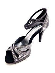 Carica immagine nella Galleria, DELUXE MARIPOSA (LP102) - Scarpa da Ballo in Morbido Camoscio Grigio Scuro con Swarovski Boreali Plateau Confort Flex e Tacco Basso a Spillo Largo
