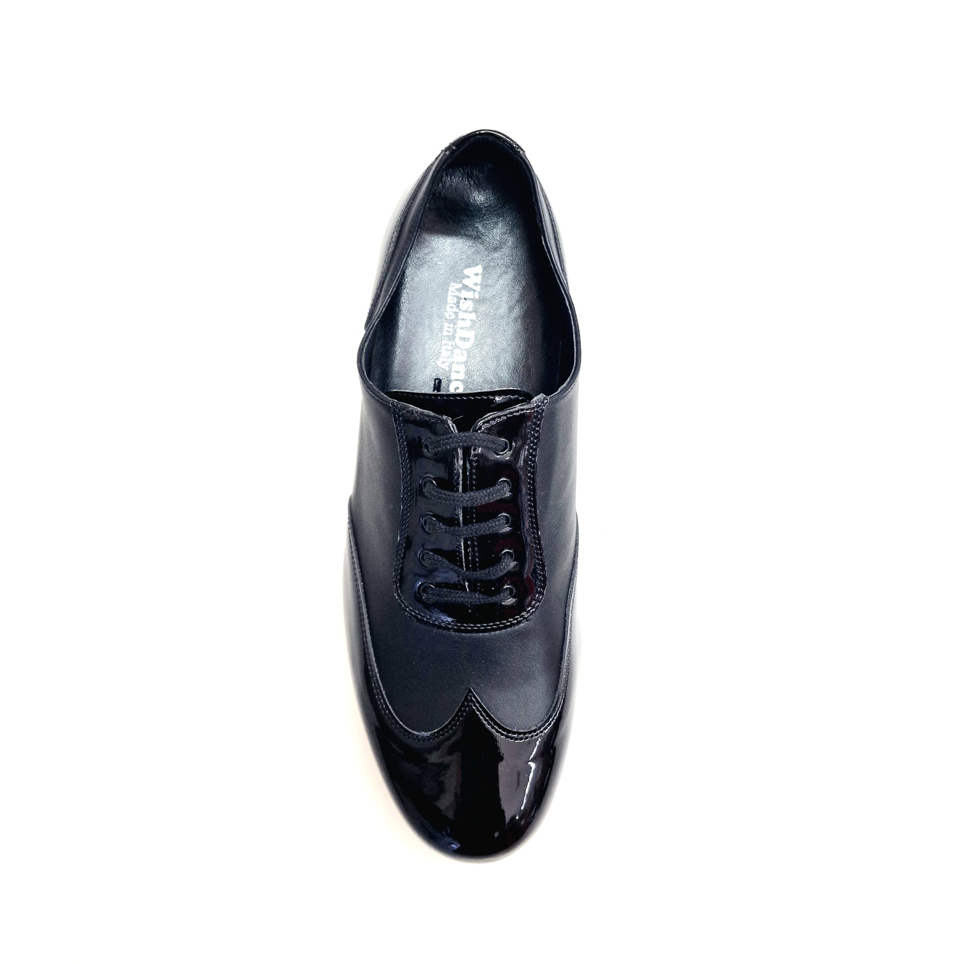 Scarpa da uomo Wish Dance Shop Arthur 870 LD Fo/Nu, oxford in vernice e pelle nera, con dettagli a coda di rondine.