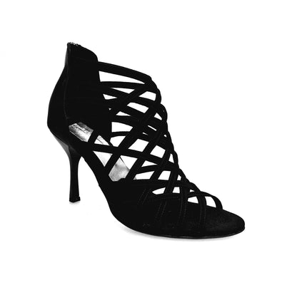 Scarpa donna Intrigo 780 in camoscio nero con tallone in lurex nero, tacco a stiletto smaltato nero, elegante e sofisticata