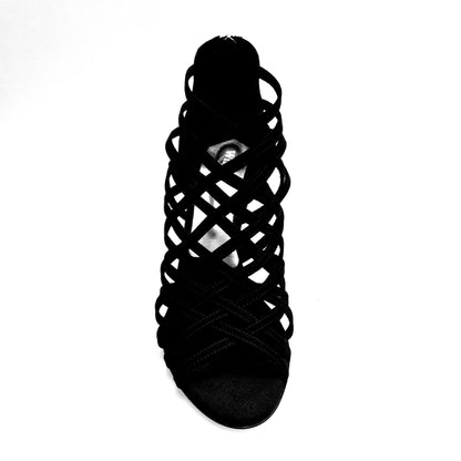 Scarpa da donna Intrigo (780) in camoscio nero con tacco a stiletto smaltato e dettaglio lurex nero, elegante e raffinata.