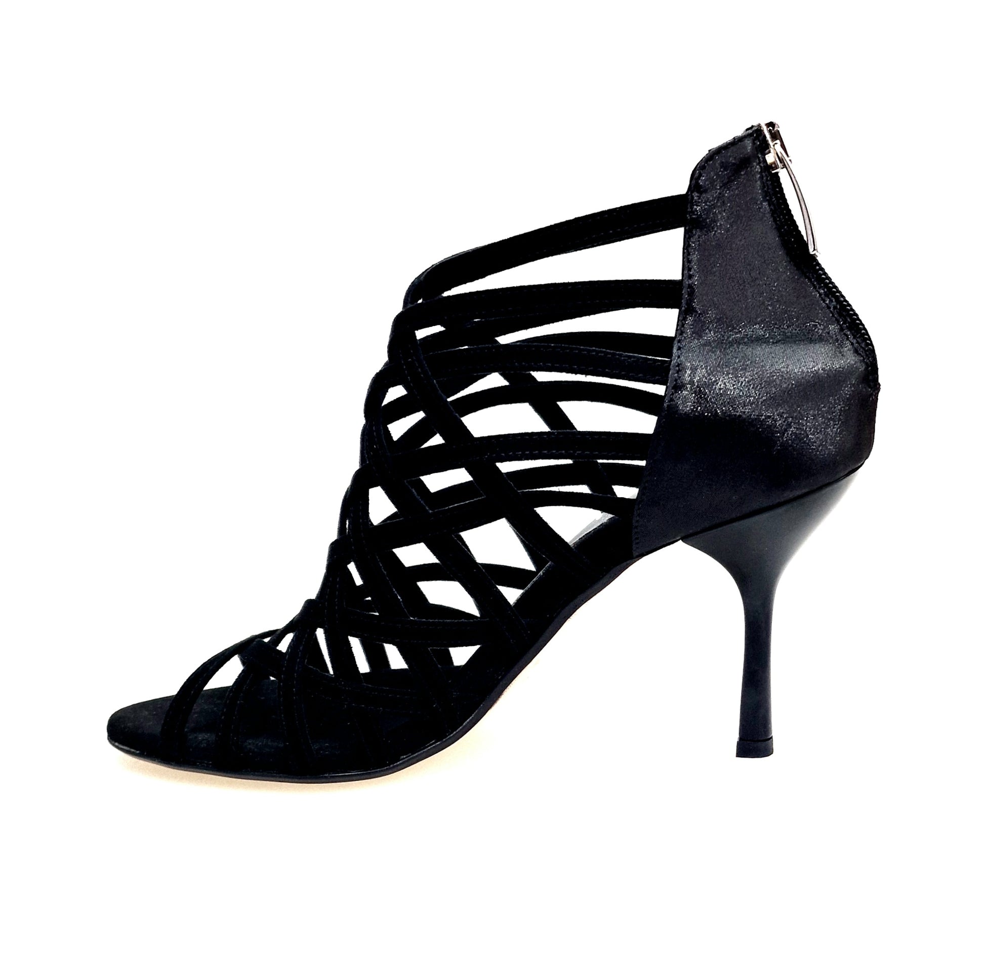 Scarpa da donna Wish Dance Shop Intrigo 780 in camoscio nero con tacco a stiletto smaltato nero e dettagli in lurex nero
