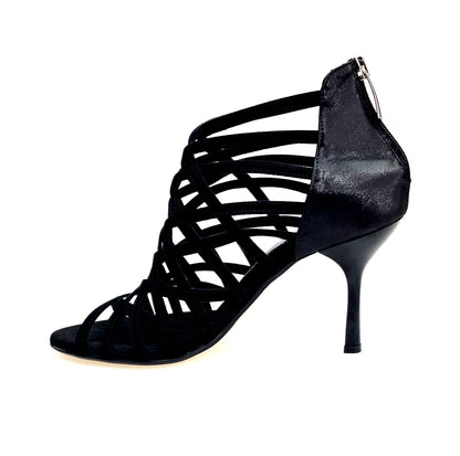 Scarpa da donna Wish Dance Shop Intrigo 780 in camoscio nero con tacco a stiletto smaltato nero e dettagli in lurex nero