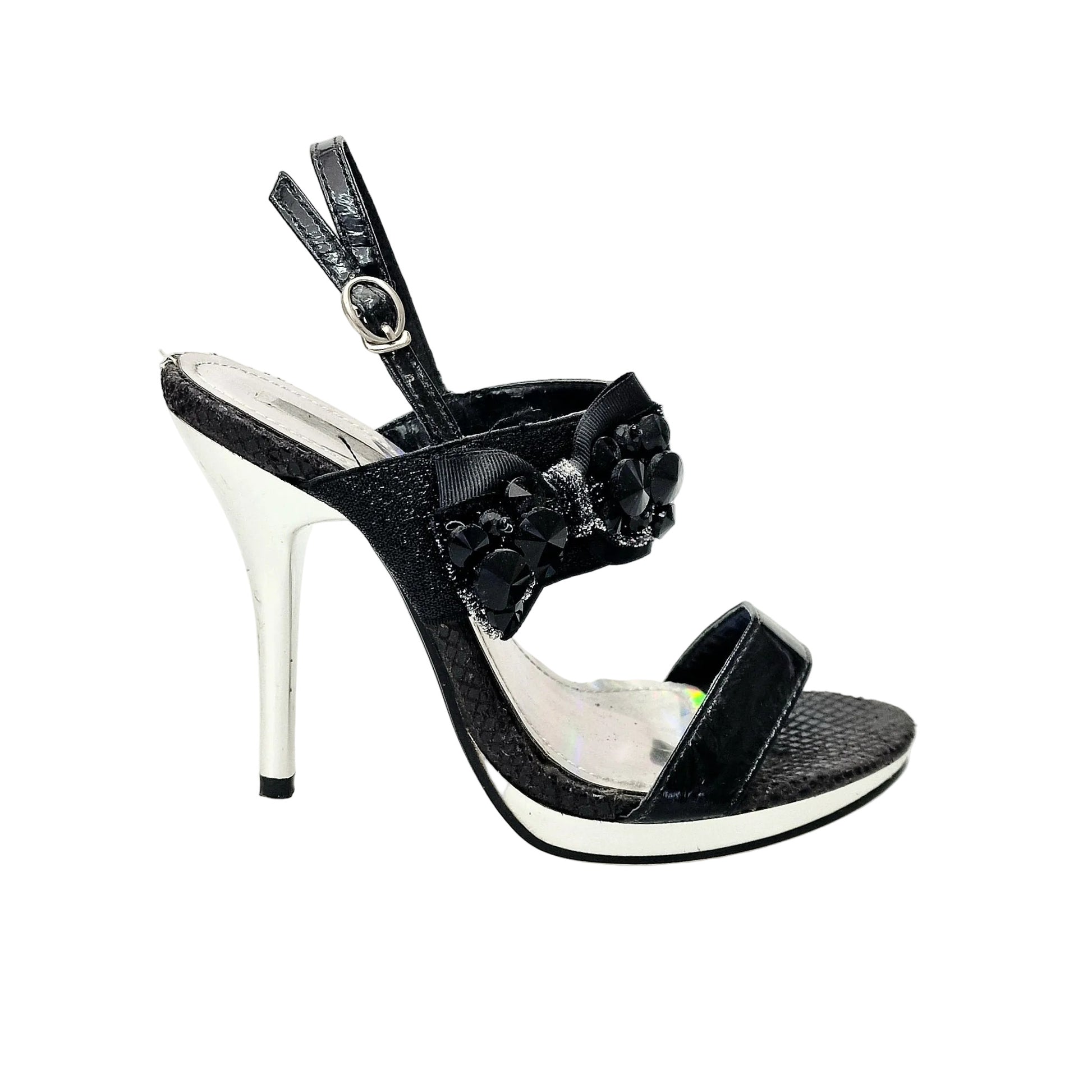 Sandalo DEMY Plt Wish Dance Shop con plateau nero, tacco a spillo largo e design elegante, visibile in primo piano.