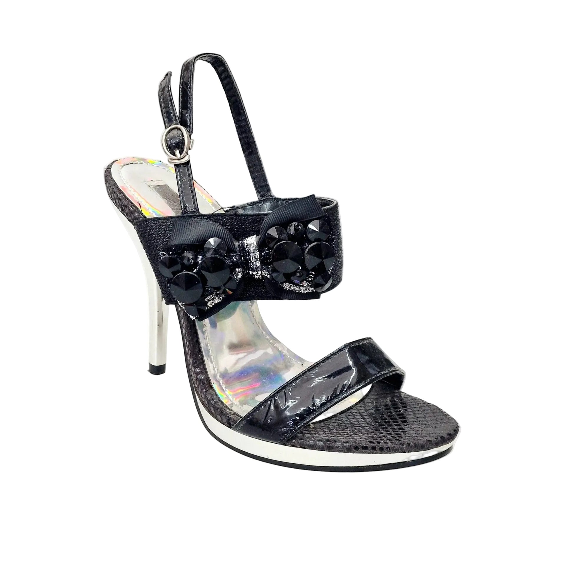 Sandalo DEMY Plt Wish Dance Shop con plateau nero, tacco a spillo largo, dettagli eleganti e stile alla moda.