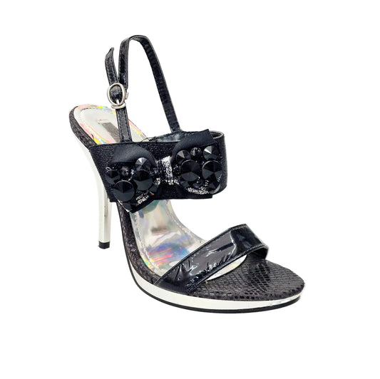 Sandalo DEMY Plt Wish Dance Shop con plateau nero, tacco a spillo largo, dettagli eleganti e stile alla moda.
