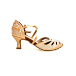 Load image into Gallery viewer, DADA DIAMOND QC (L55) - SCARPA DA BALLO DA DONNA IN RASO SETA CARNE FLESH CON SWAROVSKI BOREALI CINTURINO INCROCIATO SUL COLLOPIEDE TACCO A ROCCHETTO BASSO
