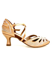 Carica immagine nella Galleria, DADA DIAMOND QC (L55) - SCARPA DA BALLO DA DONNA IN RASO SETA CARNE FLESH CON SWAROVSKI BOREALI CINTURINO INCROCIATO SUL COLLOPIEDE TACCO A ROCCHETTO BASSO
