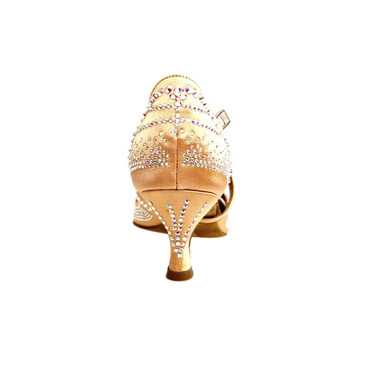 Scarpa da ballo donna DADA DIAMOND QC in raso seta carne con Swarovski, cinturino incrociato e tacco basso, Wish Dance Shop
