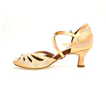 Load image into Gallery viewer, DADA DIAMOND QC (L55) - SCARPA DA BALLO DA DONNA IN RASO SETA CARNE FLESH CON SWAROVSKI BOREALI CINTURINO INCROCIATO SUL COLLOPIEDE TACCO A ROCCHETTO BASSO
