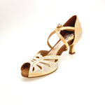 Load image into Gallery viewer, DADA DIAMOND QC (L55) - SCARPA DA BALLO DA DONNA IN RASO SETA CARNE FLESH CON SWAROVSKI BOREALI CINTURINO INCROCIATO SUL COLLOPIEDE TACCO A ROCCHETTO BASSO
