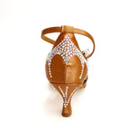 Carica immagine nella Galleria, Deluxe Butterfly (L2) - Scarpa da Ballo in Raso Seta Bronzo Tan con Swarovski e Tacco basso a Rocchetto
