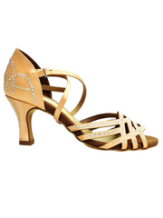 Carica immagine nella Galleria, CAROLIN QC (MareaL14) - Scarpa da Donna Bi-Flex in Raso Seta Carne Flash con Swarovski  Boreali Cinturino incrociato sul Collopiede e Tacco a Rocchetto
