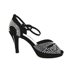 Carica immagine nella Galleria, DELUXE MARIPOSA (LP102) - Scarpa da Ballo in Raso Seta Nera con Swarovski Boreali Plateau Flex e Tacco Basso a Spillo Largo
