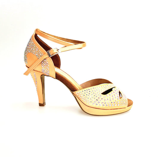 DELUXE MARIPOSA (LP102 QB) - Scarpa da Ballo in Raso Seta Carne Flash con Swarovski Boreali Tacco Basso a Spillo Largo e Plateau Flex