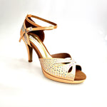 Load image into Gallery viewer, DELUXE MARIPOSA (LP102 QB) - Scarpa da Ballo in Raso Seta Carne Flash con Swarovski Boreali Tacco Basso a Spillo Largo e Plateau Flex
