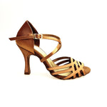 Load image into Gallery viewer, CAROLIN SS QC (Marea L14SS) - Scarpa Da Donna Linea Tecnica Bi-Flex in Raso Seta Bronzo Tan e Tacco a Rocchetto Slim Latino Alto
