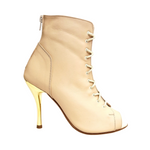 Carica immagine nella Galleria, ALEXIS Flesh (Art. 132) - Mezzo Stivaletto con Zip in Pelle Rosa Carne Tacco a Spillo in Alluminio Laminato Oro
