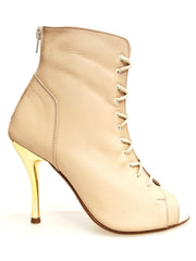 Carica immagine nella Galleria, ALEXIS Flesh (Art. 132) - Mezzo Stivaletto con Zip in Pelle Rosa Carne Tacco a Spillo in Alluminio Laminato Oro
