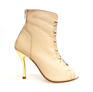 ALEXIS Flesh (Art. 132) - Mezzo Stivaletto con Zip in Pelle Rosa Carne Tacco a Spillo in Alluminio Laminato Oro